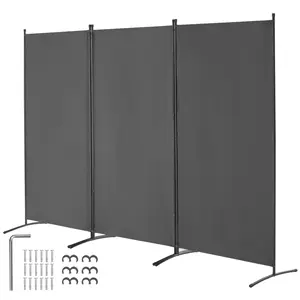 3-Panel Fabric Panels Folding Privacy Screen, Portable Freestanding Room Divider, Indoor Partition for Office, Bedroom, Grey
