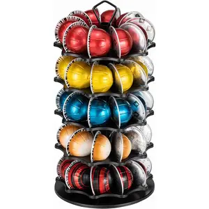 50 Vertuo Pods Carousel Holder Black 360° Rotating Coffee Pod Rack Stand for Vertuoline Pods 5 Tier with 50 Pods Capacity