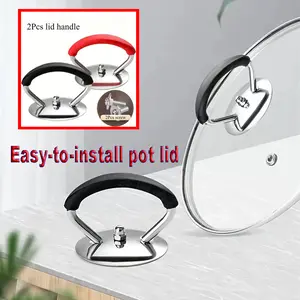 2PCS-Stainless steel pot lid handle set with silicone heat-resistant handle and mounting screws - Replacement top handles for cooking utensils, durable pot lid accessories for kitchen cooking equipment.