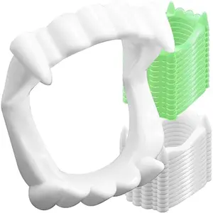 24 Pcs Vampire Teeth Bulk – Glow in The Dark & White Fake Fangs for Kids & Adults, Halloween Vampire Costume Accessories, Trick or Treat Party Favors, Scary Fake Teeth Props, Cosplay Gag Toys, Party Supplies, grills, Halloween decoration, glow teeth