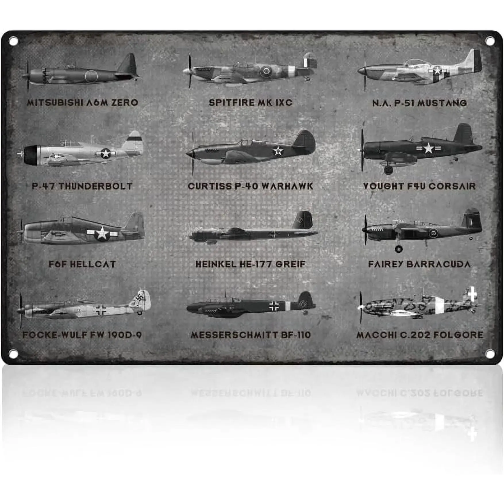 WWII Military Waterproof Metal Wall Sign, 8x12 in Rounded Edge Aviation Decor Print - Gate, Outdoor & Home Decor, Gift for Aviation Enthusiasts