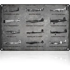 WWII Fighter Planes Metal Tin Sign Wall Decor Airplane Aviation Enthusiast Military Fan Gift for Men Vintage Poster for Home Room Man Cave Bar Wall Decor 8 x 12 Inch Colorful DIY