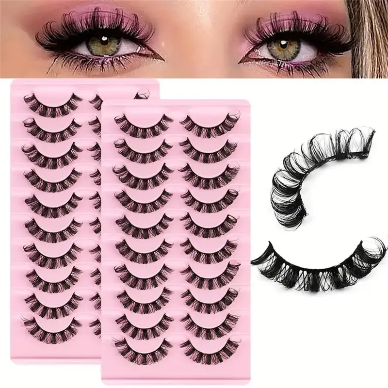 Russian Curled False Eyelashes, 20 Pairs Wispy Fluffy Cluster Lashes Pack for Eye Makeup Enhancement, Natural Look Curl Eye Makeup Strip Lashes for Women & Girls