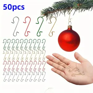 50 Piece Christmas Ornament Hooks, Metal Wire Decor Hooks in Silver Color and, Hanging Hooks for Tree Decoration and Easter Gifts