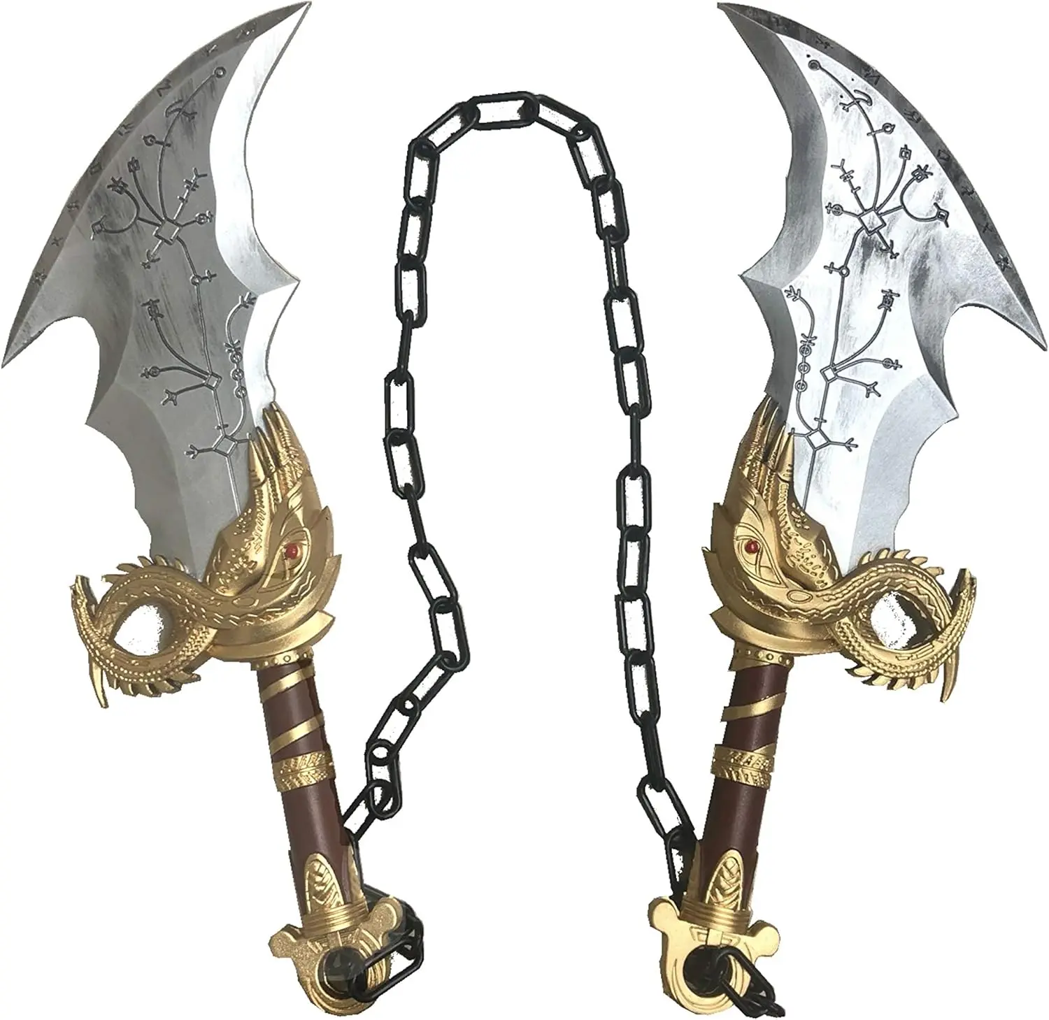 Swords Republic 17" Medieval Kratos Fully Upgraded Blades of Chaos Foam Sword 1:1 Replica – Gold Silver Cosplay Prop for LARP, Costume, Halloween Party, Anime Convention, Stage Performance, Safe Foam Weapon Collectible Gift