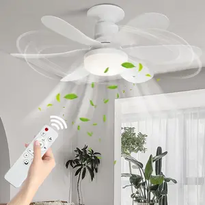 Ceiling Fan with Light, Socket Fan Light with Remote, 20 Inch E26 Screw-in Easy Install Fan Light Combo, 5 Adjustable Wind Speeds & 3 Color Temperature Dimmable LED Lamp, 2200 Lumens Quiet Small Fan Lamp for Bedroom, Kitchen, Living Room, Garage