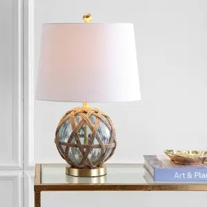 JONATHAN Y Andrews LED Glass/Rope Table Lamp , for bedroom, living room, foyer, hallways, dining room, dorms