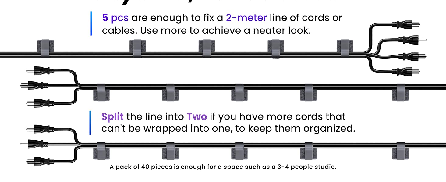40Pcs Hook and Loop Cable Ties, Self Adhesive Hook and Loop Cable Straps, Sticky-back Cord Organizer, Cable Clip, Household & Office Essentials