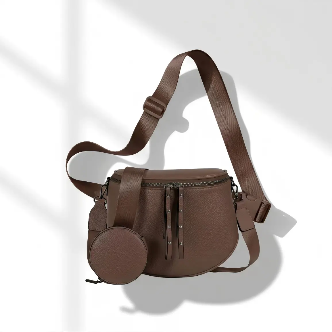 Leather Crossbody Saddle Bag - Shoulder Purse with Coin Pouch, Waterproof, Large Capacity, Adjustable Strap for Travel, Everyday Outings