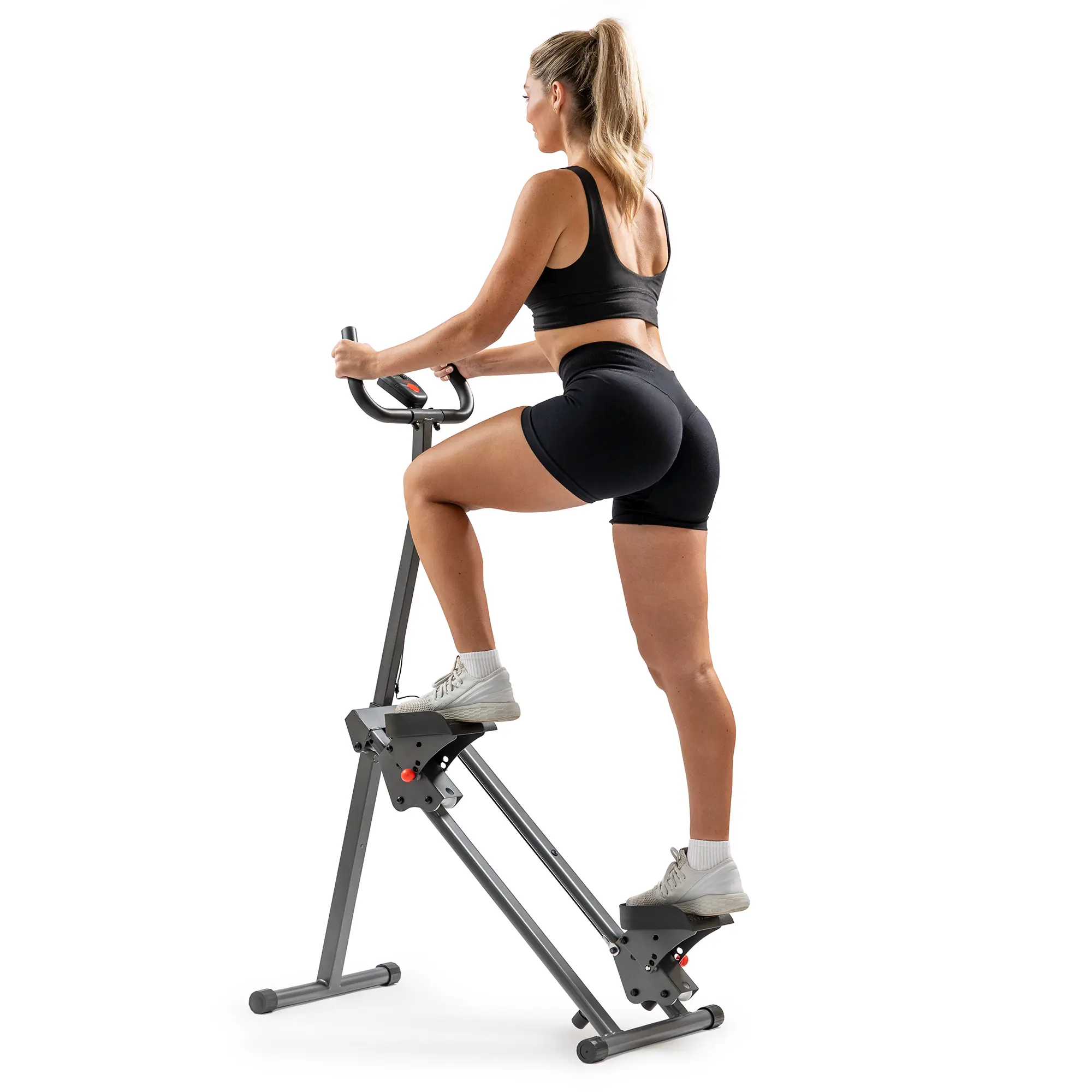 Sunny Health & Fitness Foldable Stair Stepper Climber with Extended Step Range For Full Body Home Workout, Carbon Gray, 330LBS Capacity, Compact Storage Cardio Exercise Machine Dual Handlebars, Vertical Climber for Glutes Strength Exercise Home Gym