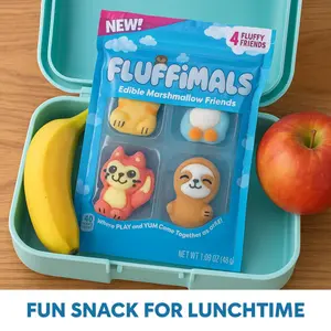 Fluffimals Animal Marshmallows 4 Pcs Pack Colorful 3D Marshmallow Candy with Unique Flavors Cute Kids Snacks Novelty Sweet Gifts