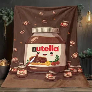 1pcs Nutella Chocolate Sauce Creative Illustration Theme Flannel Blanket, Digital Print, Sofa Bed Cover Blanket, Skin-Friendly And Soft, Suitable For Birthday And New Year Gifts All Year Round