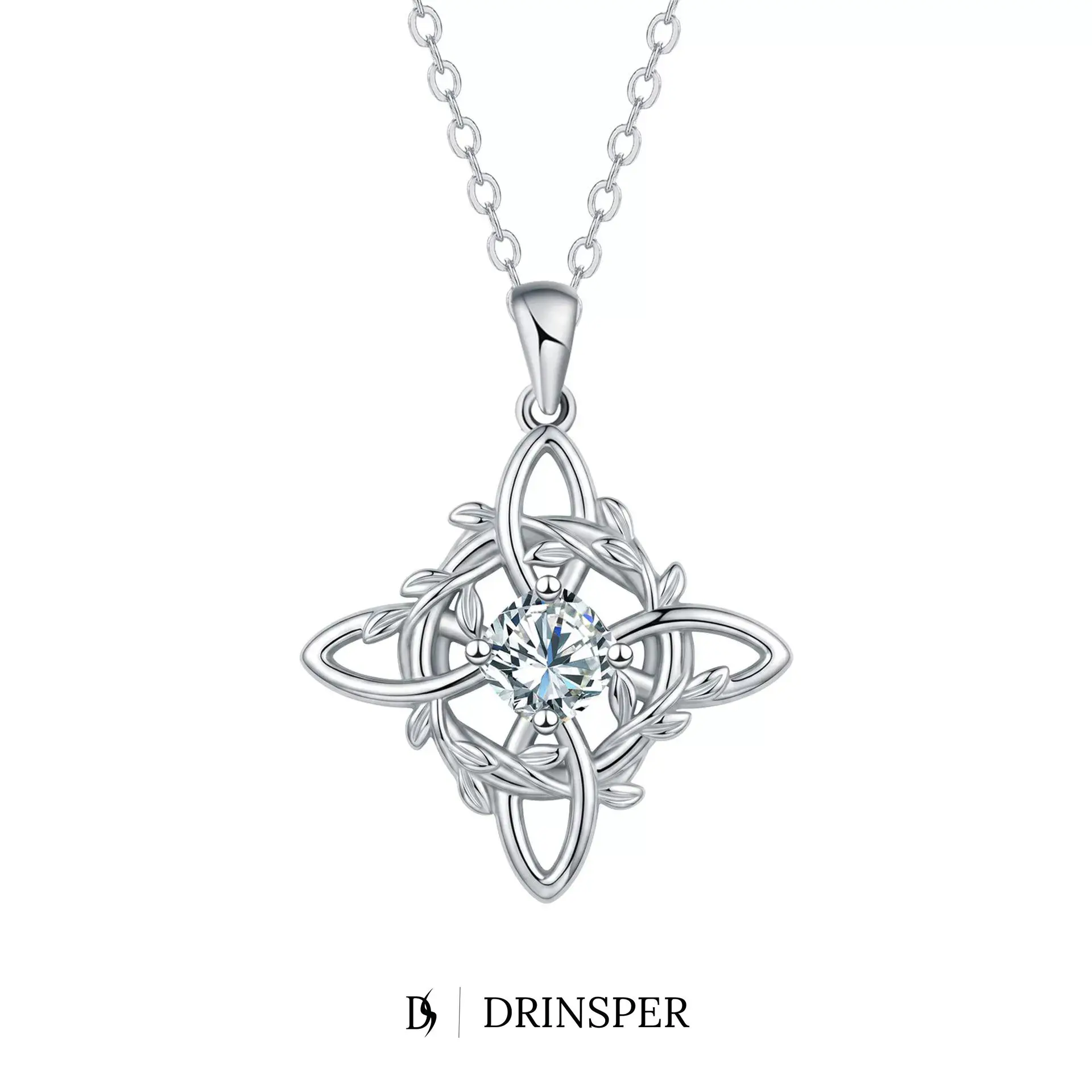 Drinsper Witches Celtic Knot Flower Wreath Necklace for Women Copper Pendant Necklace with Cubic Zirconia Center Stone, Celtic Knot Inspired Jewelry Gift for Women, Elegant Vintage Style Necklace for Daily Wear and Special Occasions