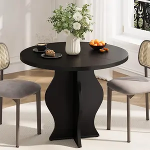 31.5 Inch Small Round Dining Table for 2, Modern Farmhouse Wood Kitchen Table, Circle Dining Room Table with Pedestal Base for Kitchen and Dining Room Furniture