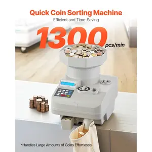 VEVOR Coin Counter, Professional Coin Sorter with LED Display Holds up to 11000 Coins, Automatic Coin Sorter and Wrapper Machine for All Coins, Suitable for International Coins and Tokens