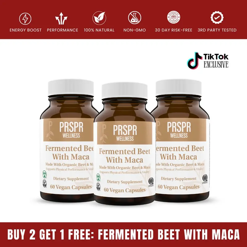PRSPR Wellness Fermented Beet Root & Maca Dietary Supplement 3-Pack Bundle - 100% Natural, Non-GMO Capsules, Beet + Maca Duo for Adults, Nitric Oxide Boost, Heart Health, Athletic Support, Energy Lift, Detox, Antioxidant Support, Brain Health