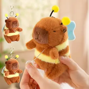 2PCS Cute Plush Bee Wings Vibrating Keychain Capybara Fun Quirky Toys Plush Bee Doll Bag Charm Plush Charm Children's Gift