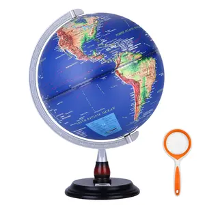 WOWESOTICA 12 Inch Raised Relief World Globe with LED Light Desk Globe with Wood Base & Metal Meridian Educational Geography Tool for Students Teachers & Office Decor