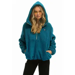 TEDDY UNISEX HOODED HALF ZIP JACKET - CAPRI