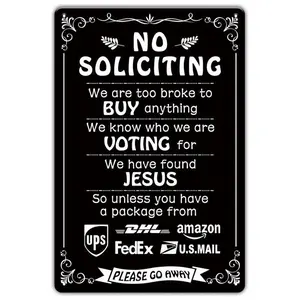 Creative No Soliciting Vintage Metal Tin Sign, Wall Art Decor for Home Gate Yard, Durable and Eye-catching Signs for Indoor & Outdoor