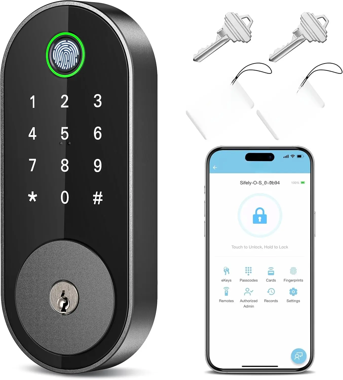 Keyless-Entry Fingerprint Deadbolt  Lock:  Keyless Entry Door Lock, Digital Door Keypad,  Deadbolt with Fingerprint & Code Access, Auto Locking, Easy to Install (Black)