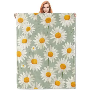 Daisy Flower Fleece Blanket Gifts for Women Kids, Cute Floral Cozy Throw Blanket for Home Decor, 50x60 inches