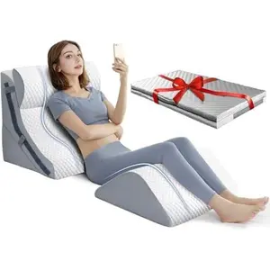 Orthopedic Bed Wedge Pillow Set - 4 Pieces with 4 Replacement Pillowcases, Adjustable 20-In-1 Memory Foam Wedge for Back Pain Relief, Sleeping & Snoring Support