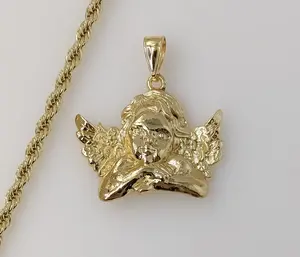 Plated Large Angel 4mm Rope/Braided Chain Necklace
