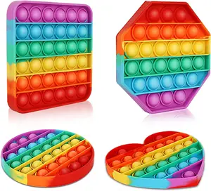 4 Pack Rainbow Pop it Fidget Toy, Bubble Sensory Toy for Kids and Adults, Stress Reliever, 4 Shapes Poppers-Heart, Circle, Octagon, Square Pressure Relieving