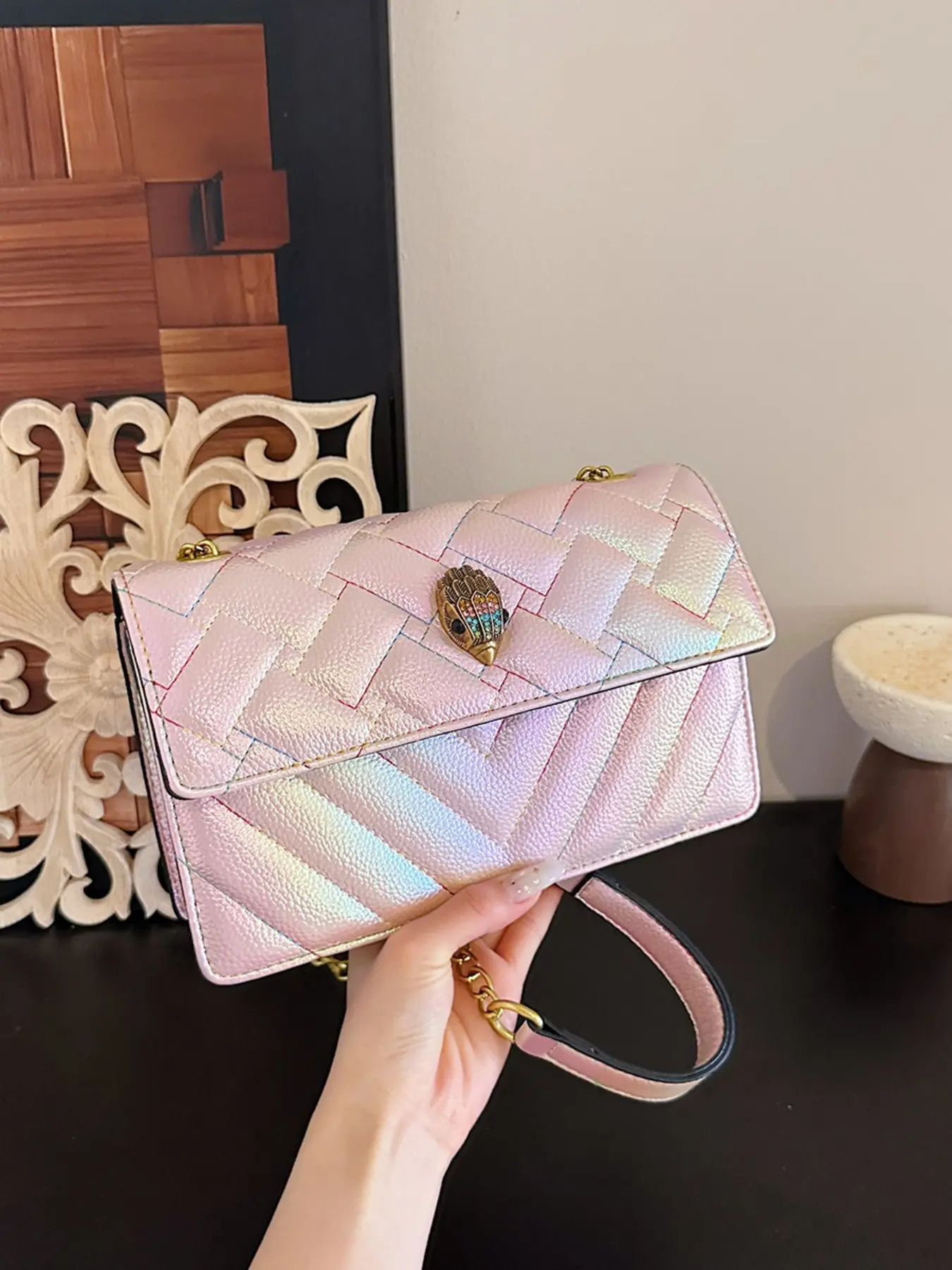 Trendy Crossbody Bag, New Rhombus Shoulder Bag, Women's Patchwork Small Square Bag, High-End Rhombic Embroidered Camera Bag