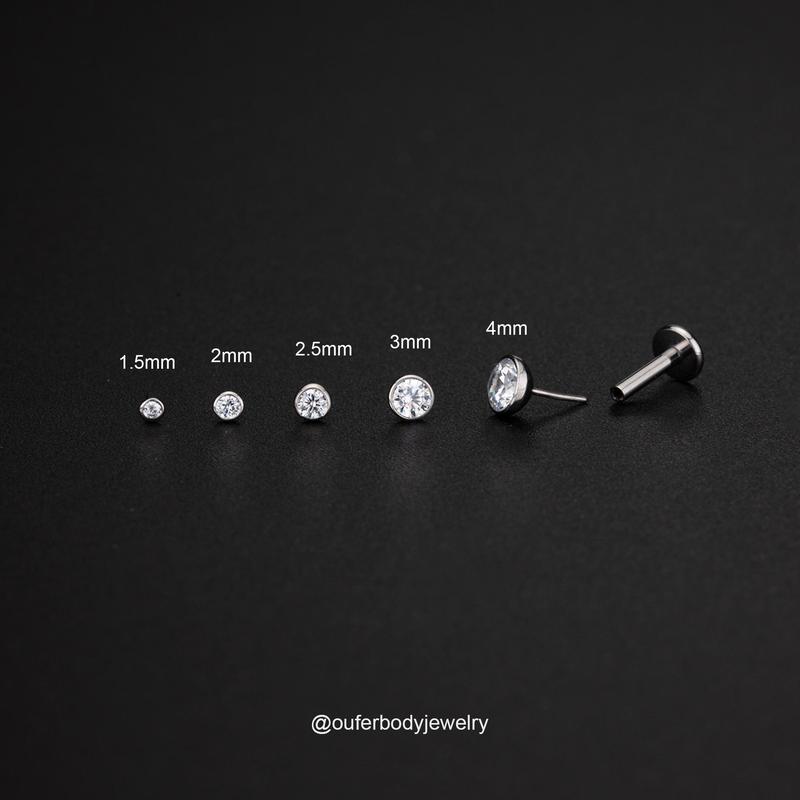 Oufer 16G Titanium Tiny Bezel CZ Threadless Push Pin Flat Back Helix Tragus Lobe Cartilage Earing Oufer 16G Titanium Tiny Bezel CZ Threadless Push Pin Flat Back Helix Tragus Lobe Cartilage Earing