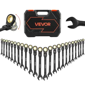 fathersdaygift VEVOR Flex-Head Ratcheting Wrench Set, 24-Piece SAE and Metric, 72 Teeth, Cr-V Steel Ratchet Flexible Combination Wrench Set with Storage Case, for General Household and Automotive Repairs, Black