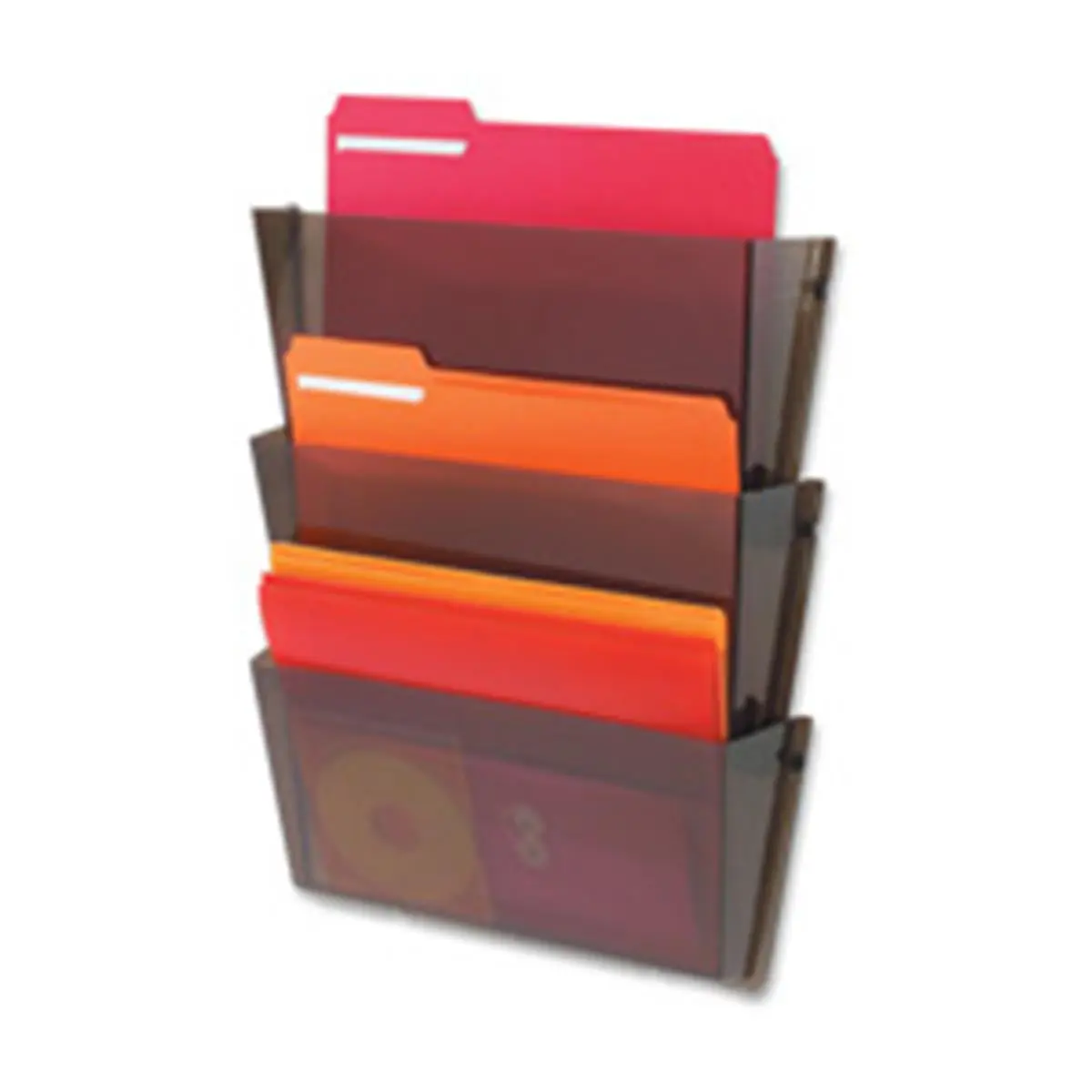 Recyclable Plastic Office Vertical Wall Pockets Desk Organizer, 3-Pack Smoke (14.5x3x6.5in) - 3-Pocket Letter-Size Compartmentalized Hanging Holder, Includes Tape & Screws, Office Stationery Accessory