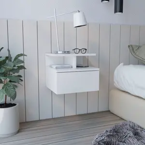 Adele Floating Nightstand End Table Side Table Drawer Open Top Shelves -White