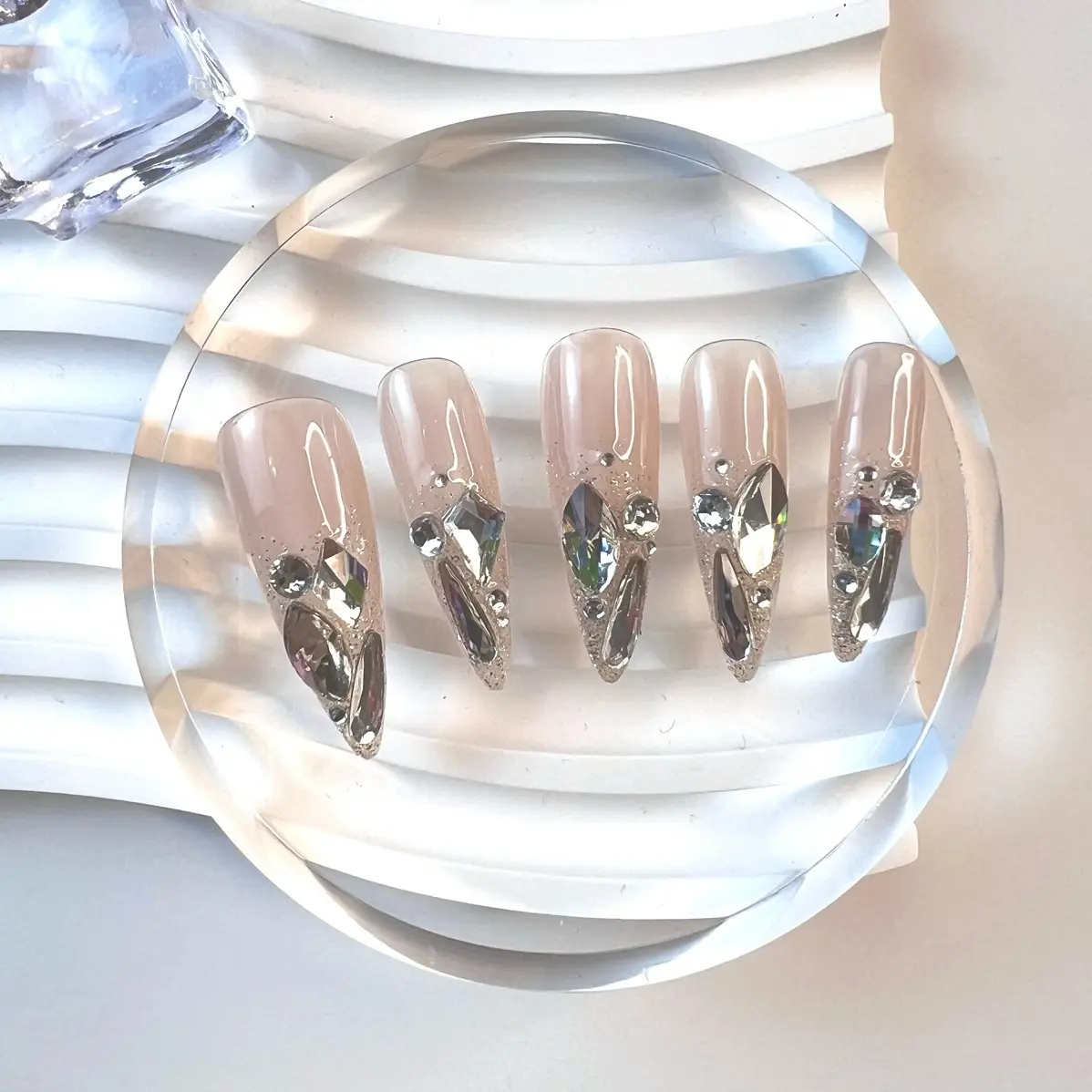 Girl Night Out Press on nails The Nail Lab | Long nails | Nude nails |  Glitter nails | Stiletto nails | Cool nails | High quality | 10pcs | Rhinestones | Glossy | 3D Arcylic