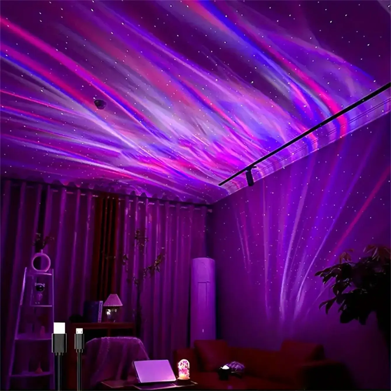 Starry Sky Aurora Projector Lamp, USB Powereed Remote Control Projector Lamp with Multiple Dimming Modes, Suitable for Bedroom, Game Room, LED Nebula Projector, Aurora Borealis Light Projector, Dimmable Star Projector