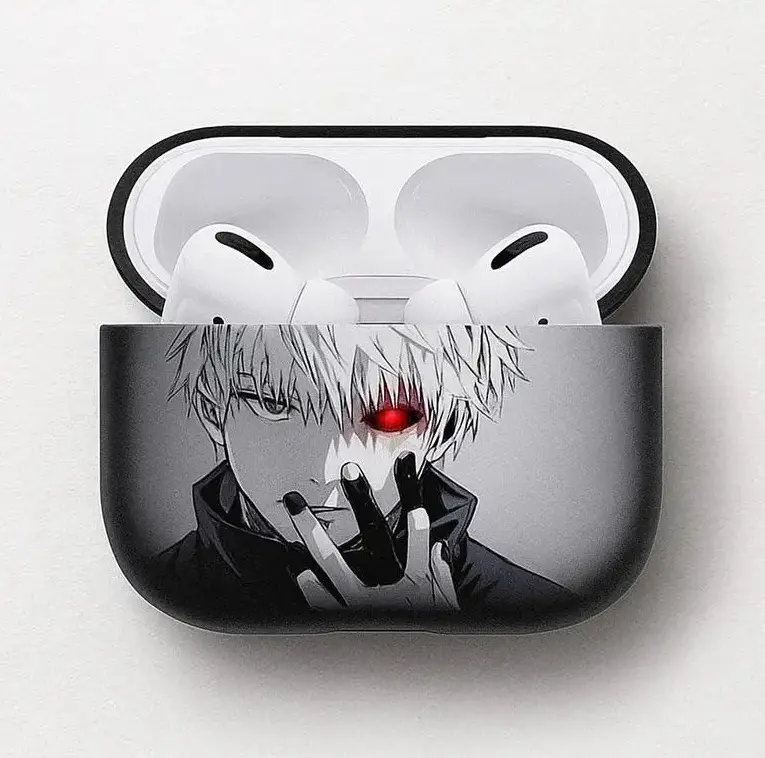 [Dark Anime Style] Tokyo Ghoul Inspired AirPods Case for AirPods Pro 3/2/1 & AirPods 4/3/2/1, Japanese Manga Art Soft TPU Shockproof Protective Cover, Wireless Charging Compatible, Anime Fan Gift