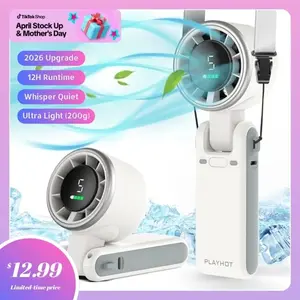 PLAYHOT N607 Portable Handheld Turbo Fan 5 Gear Wind 4000mAh Battery Operated Up to 10 Working Hours 3 IN 1 Rechargeable Air Turbo Tech Cooling Fan for Outdoor Activities Travel Working