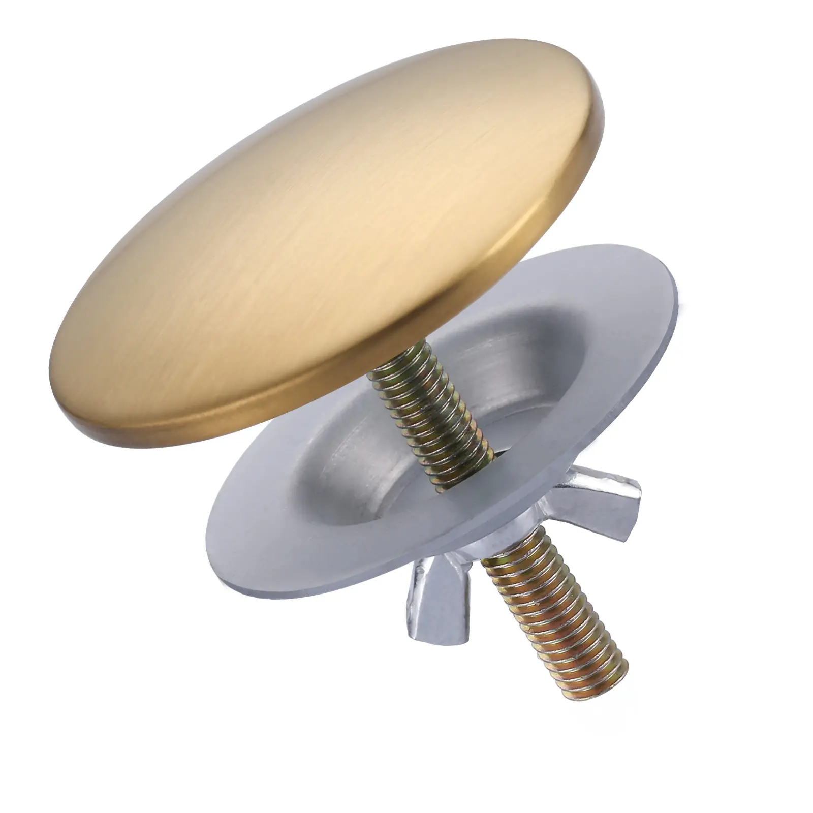 WOWOW 2-In-1 Durable Brass Sink Hole Cover, Rust-Resistant Stainless Steel Tap Plate Stopper Plug, 2.1-Inch Handle, 0.24-Inch Thread Diameter, Easy Installation, Brushed Gold Decor, Kitchen Counter Fit, Works with Most Sink Holes