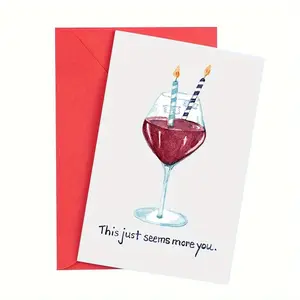 Wine Glass Birthday Card, 1 Count Funny Birthday Greeting Card with Envelope, Birthday Gift for Friend & Family, Birthday Decoration