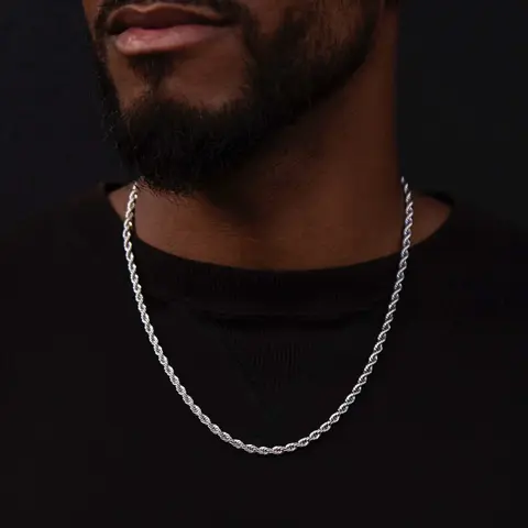 GLD Rope Chain 14k White Gold 4mm Drop Necklace Available in 16-30 Lengths Guaranteed for Life - Perfect Gift