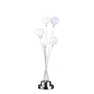 YYDS 27.5" In 6-Light Acrylic Globe Aluminun Led Chrysanthe Silver Chrome Metal Table Lamp