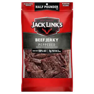 Jack Link's Peppered Beef Jerky, 1/2 lb – 9g protein, 80 cal, 96% fat-free, no added MSG, nitrates/nitrites. Snack Salt
