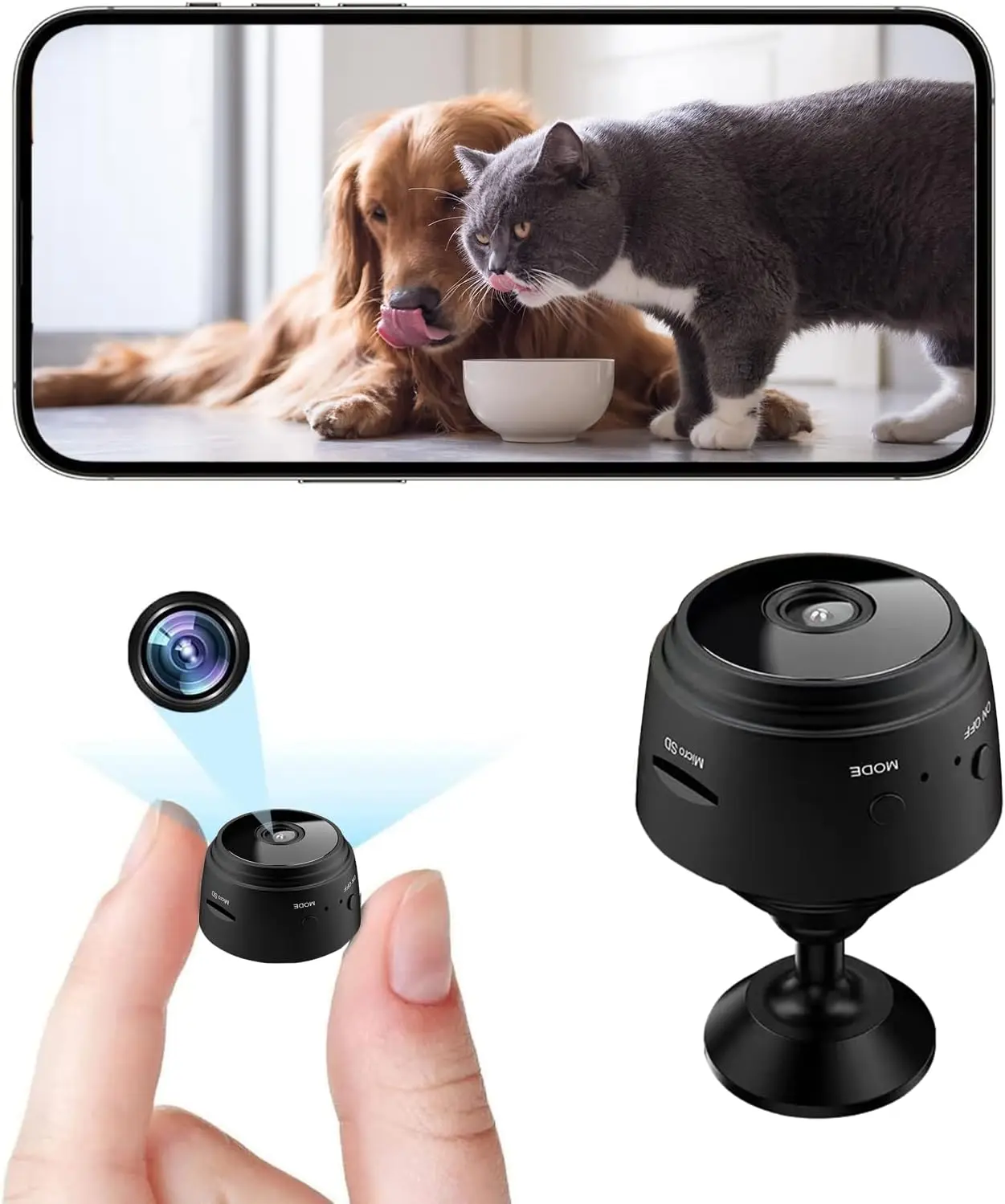 720P Mini WiFi CCTV Security Camera - Wireless Battery-Smat home Tech-Powered Compact Indoor Monitor, Stream, Remote Recording, Rechargeable, Magnetic Mount, Micro SD Support, Type-C Cable, Quick Simple Installation for Home Infant Observation, Recorder,