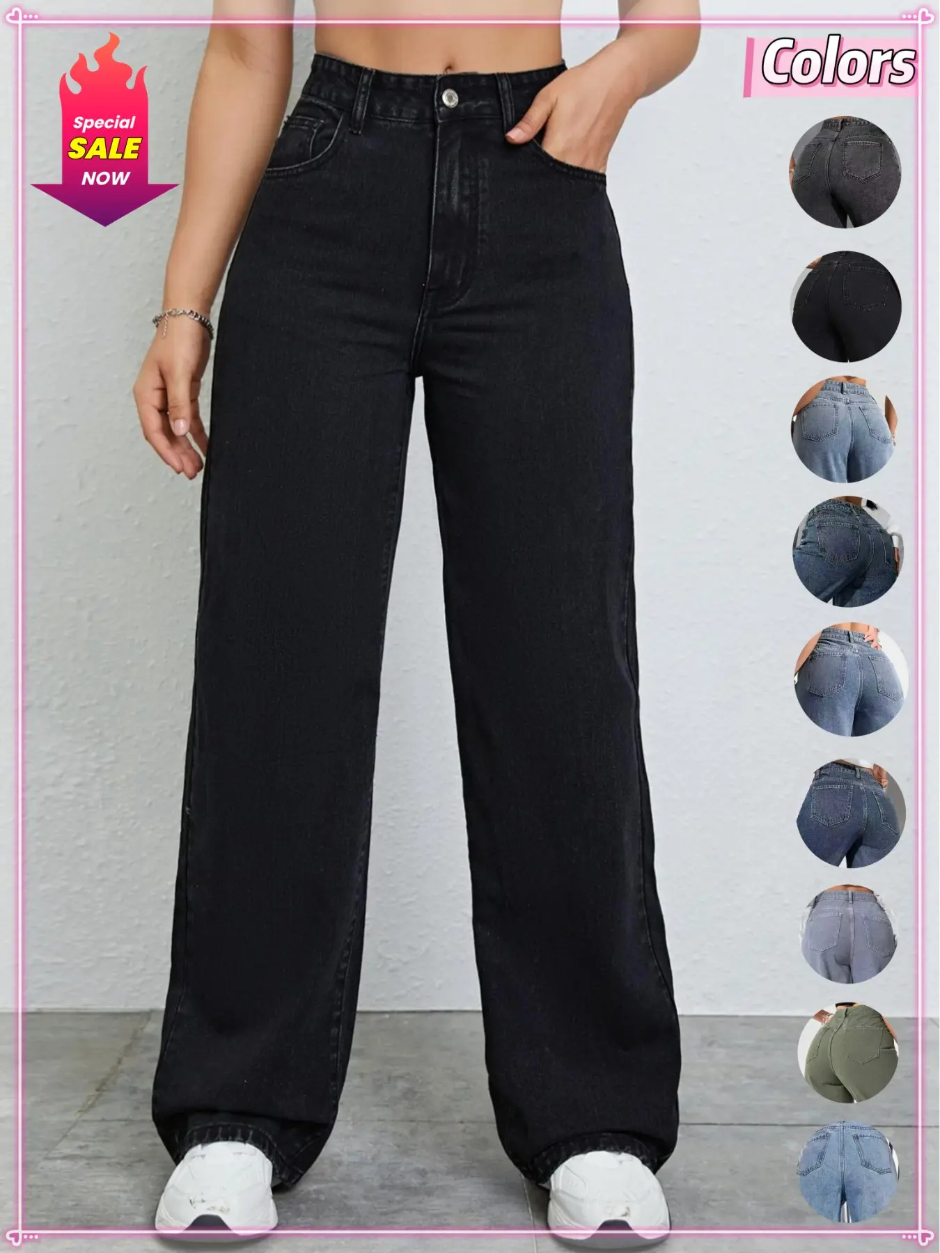 Women's Vintage Loose Fit Mid-Rise Straight-Leg Denim Jeans for Spring, Classic Pockets Pants
