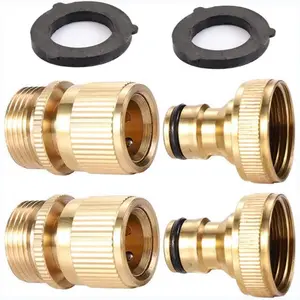 2Sets Garden Hose Quick Connector 3/4 inch GHT Brass Easy Connect Fitting - Quick Disconnect Hose Fittings Male and Female