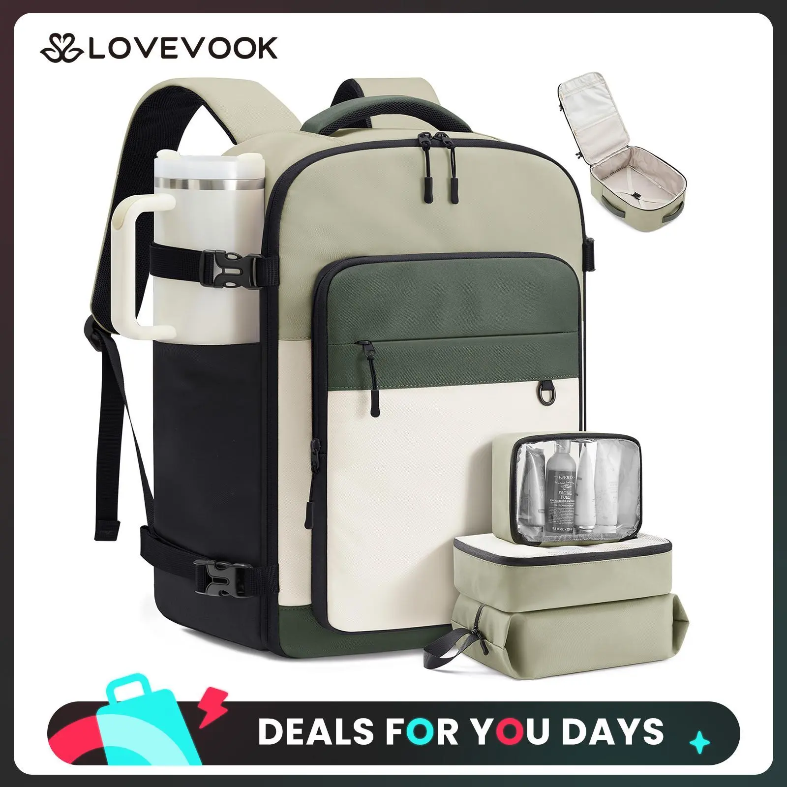 LOVEVOOK Travel Backpack for Women & Men, 40L Large Airline Approved Carry on Backpack for Travel, TSA Personal Item Travel Bag with 3 Packing Cubes, Waterproof Travel Essentials Bag fits 17" Laptop. DealsForYouDays