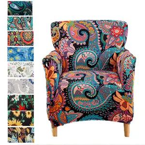 Printed Stretch Armchair Slipcover, 1-Piece Accent Chair Cover with Arms, Soft Saucer Chair Protector for Living Room & Banquet