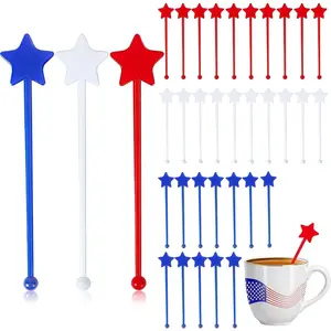 36 count 4th of July Patriotic  Stirrers, Red White and Blue Drink Stirrers Plastic Swizzle Sticks  Coffee Stirrers Stir Sticks for Fourth of July Independence Day Party Supplies