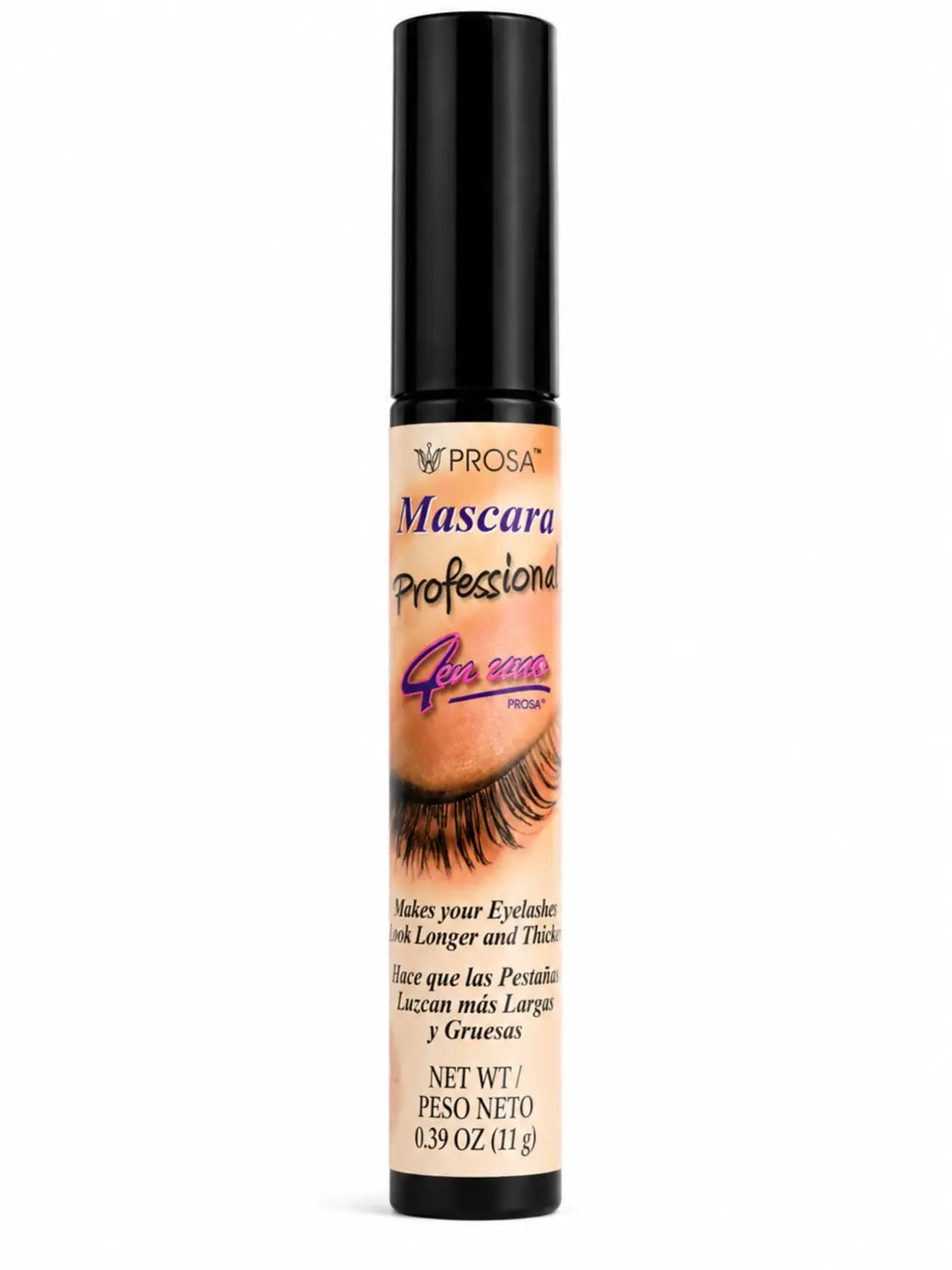 Prosa Black Professional 4-in-1 Mascara - Flawless Smooth Formula, Professional Silicone Brush for Enhanced Eye Looks, Makeup Products for Beauty Enthusiasts, Eyelash Mascara, Water Resistant, Jojoba Oil